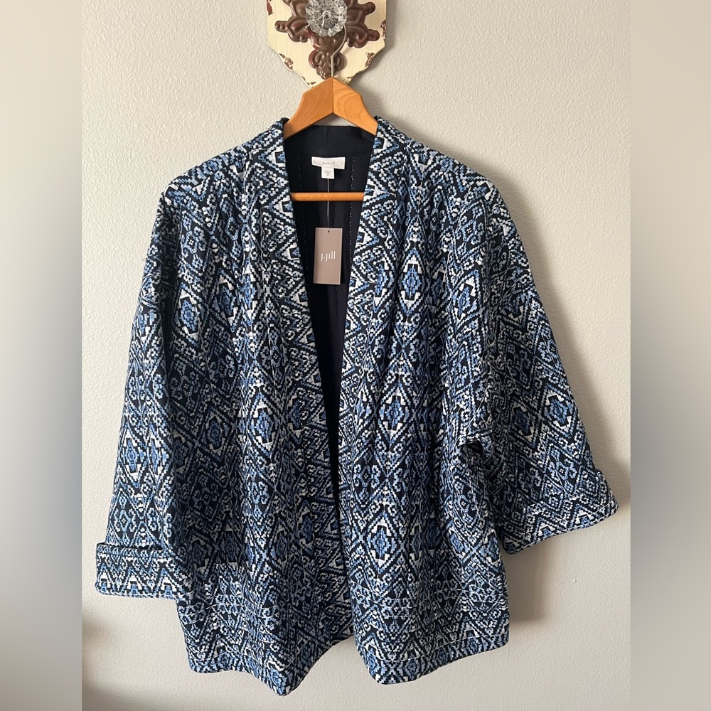 ✨SOLD✨ J Jill Pure Jill Quilted Square-Sleeve Blue Geometric Jacket Size 3X - Picture 3 of 13